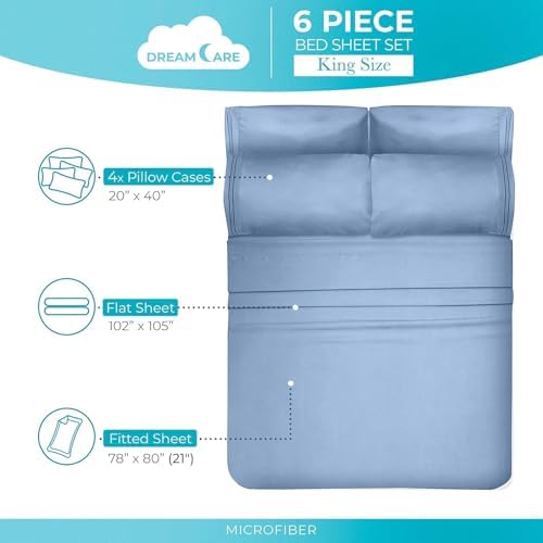 DREAMCARE California King Sheet Sets - 6 pcs Breathable Cooling Sheets - Image 4