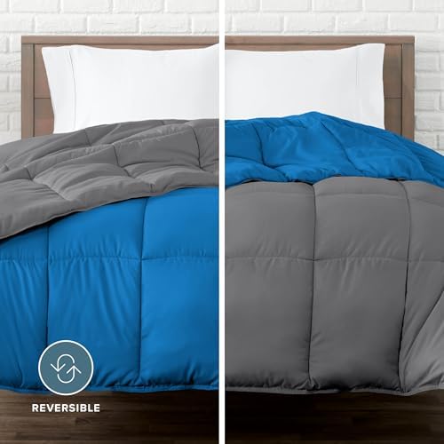 Bare Home Reversible Comforter (Twin/Twin XL, Grey/Medium Blue) - Image 2
