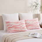 Bedorm Faux Fur Pillowcases Set of 2 King Size Plush Fluffy Pillow Cover Ivory and Pink, Zipper Closure - Image 4