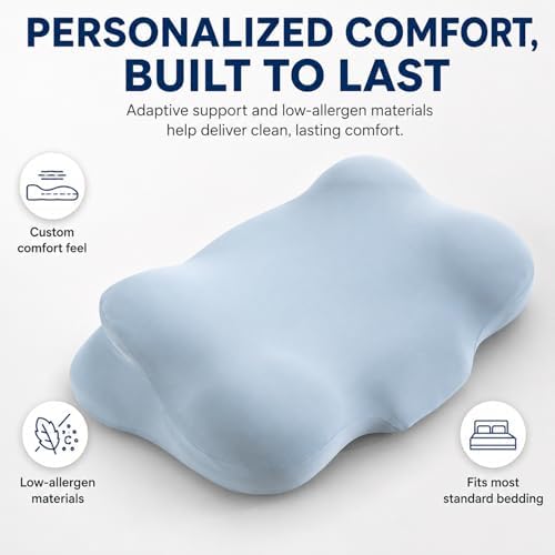 Cloud Neck Pillows for Sleeping, Ergonomic Memory Foam Cervical Align Pillow, Longer Cooling Breathable Neck Support Pillow for Neck Pain Relief, Side Back Stomach Sleepers, Nap Travel - Image 2