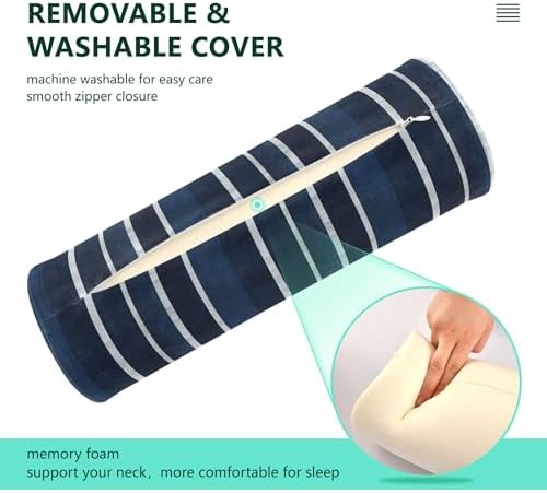 Bolster Pillow Decorative Neck Roll Pillow for Sleeping Round Pillow Inserts Memory Foam Cylinder Pillow Neck Support Darkblue Stripe - Image 4