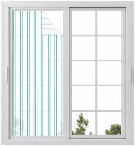 Window Privacy Film Frosted, Teal Blue Stripes Static Cling Door Window Covering, Modern Vertical Striped Minimalist UV Blocking Windows Film for Office, Hotel, Bedroom, 29.5 x 78.7 Inches by Unknown