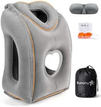 Sunany Travel Pillow, Upgraded Plane Pillow for Long Flights, Inflatable Neck Pillow Used for Airplanes,Cars,Buses,Trains,Office Napping with Eye Mask,Earplugs (Gray) by Sunany