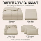 CozyLux California King Comforter Set Oatmeal - 7 Pieces Bed in a Bag - Image 2