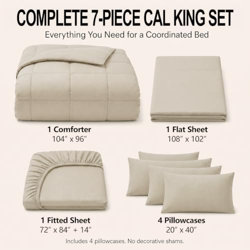 CozyLux California King Comforter Set Oatmeal - 7 Pieces Bed in a Bag - Image 2