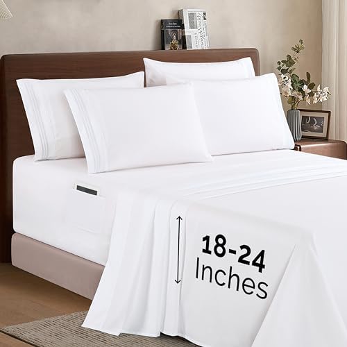 Elegant Comfort 1500 Premium Quality 4-Piece Bed Sheet Set - 18-24 Inch Extra Deep Pocket, Smart Storage Pockets, Wrinkle Free Ultra Soft 4PC Extra Deep Pocket Sheets, Twin/Twin XL, White - Image 2