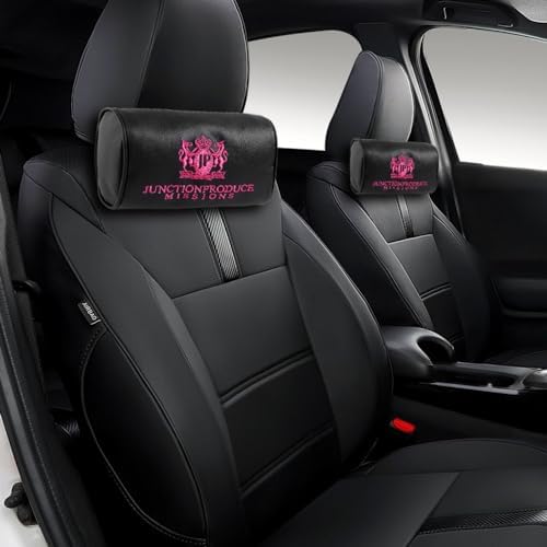 W-POWER 4PCS Junction Produce JDM Car Neck Pillow Headrest + JP VIP Embroidery Car Seat Belt Cover Set (Pink) - Image 4