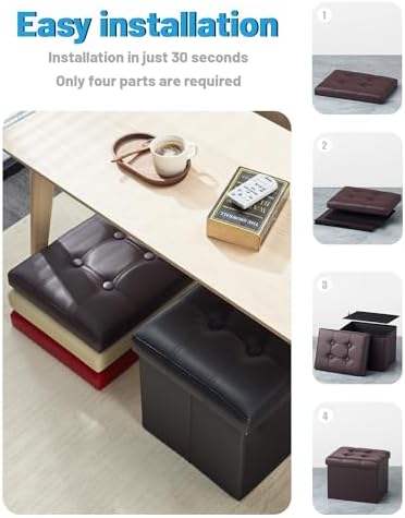 AmasSmile Ottoman with Storage,Folding Stool,17" Leather,Brown 2 Pack - Image 7