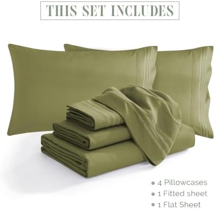 Elegant Comfort Luxury Soft 1500 Premium Hotel Quality Microfiber Wrinkle and Fade Resistant Cozy 6-Piece Bedding Set, Easy All Around Elastic Fitted Sheet, Deep Pocket, Queen, Sage/Green - Image 4