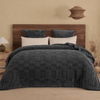 PHF Soft Sherpa Fleece Blanket King, Tufted Jacquard, 03-Dark Grey by PHF