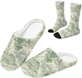 Toile de Jouy Fuzzy Slipper with Socks for Women Cozy Slipper Indoor by Baxinh