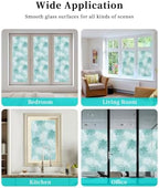 Window Privacy Film Frosted, Teal Green Palm Trees Tropical Reusable Static Cling Window Tints, Summer Beach Botanical Heat Control Windows Films for Offices, Balcony, 29.5 x 118 Inches - Image 7