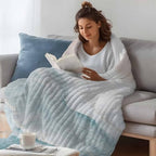 Beach Coastal Boho Throw Blanket, Blue Sea Waves Ocean Fluffy Soft Blankets for Couch Bed Travel, Nautical Gradient Plush Microfiber Striped Flannel Blankets, Lightweight Sofa Blankets 50"x80" - Image 3