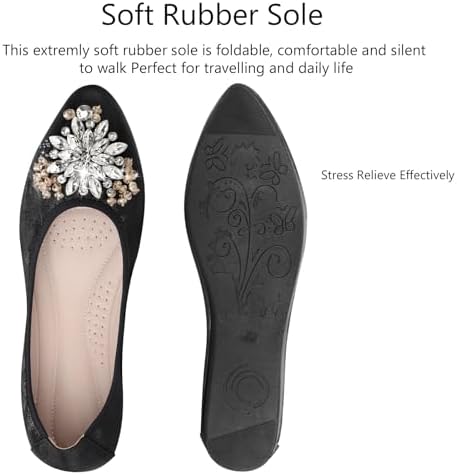 KUNWFNIX Women Ballet Flats Rhinestone Wedding Ballerina Shoes Foldable Sparkly Comfort Slip on Flat Shoes - Image 4