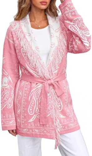 Saodimallsu Womens Fall Tassel Shawl Collar Cardigan Paisley Wrap Sweaters by Saodimallsu