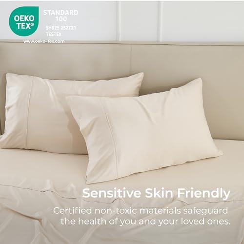 GOKOTTA Pillow Cases Queen Size Set of 2, Cooling Pillowcases for Hot Sleepers, 100% Rayon Derived from Bamboo Envelope Soft Pillowcases (Lightbeige) - Image 5