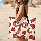 Pink Red Rosette Pattern Foldable Zipper Picnic Blankets 78.7"x78.7" - Image 2