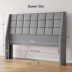 Ergonomic Upholstered Queen Headboard wtih Charging Station, Grey - Image 2