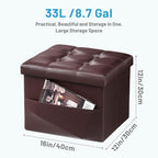 Bsketa Storage Ottoman Bench,16 Inch Folding Leather Foot Rest Stool, Brown - Image 3