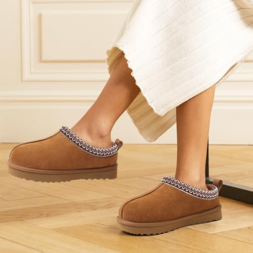 Litfun Women's Genuine Suede Fur Lined Slippers Fuzzy Winter House Shoes - Image 3