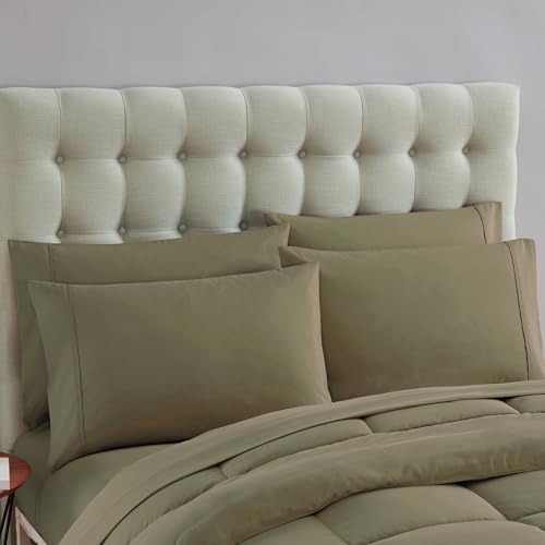 Sweet Home Collection 5 Piece Comforter Set Bag Solid Color All Season Soft Down Alternative Blanket & Luxurious Microfiber Bed Sheets, Sage, Twin - Image 4