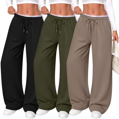 Neer 3 Pack Women's Wide Leg Sweatpants Baggy Pants with Pockets by Neer