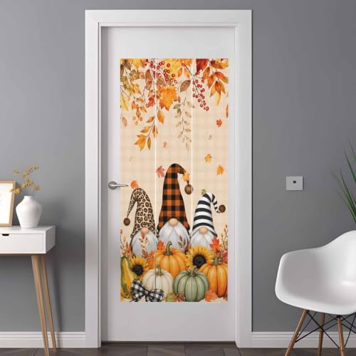 Window Privacy Film Frosted, Thanksgiving Fall Non-Adhesive Static Cling Window Tint, Gnomes Pumpkin Flower Maple Leaf Plaid Insulated Windows Frosted Films for Living Room, 35.4 x 78.7 Inches - Image 3