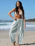TARSE Womens Linen Wide Leg Striped Pants Casual Barrel Palazzo Harem Pants - Image 2