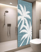 Window Privacy Film Frosted, Summer Tropical Tree Static Cling Door Window Covering, Coastal Dark Blue Palm Trees UV Blocking Windows Film for Office, Hotel, Bedroom, 29.5 x 78.7 Inches - Image 3