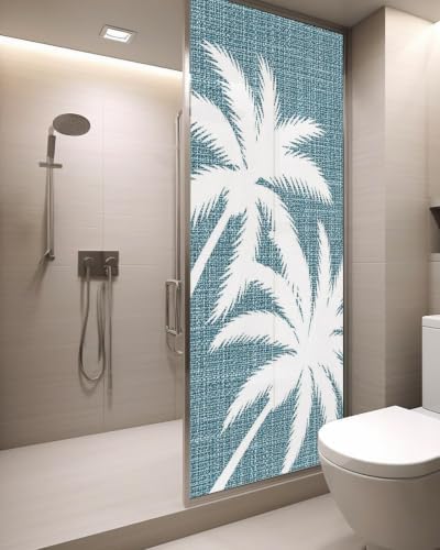 Window Privacy Film Frosted, Summer Tropical Tree Static Cling Door Window Covering, Coastal Dark Blue Palm Trees UV Blocking Windows Film for Office, Hotel, Bedroom, 29.5 x 78.7 Inches - Image 3