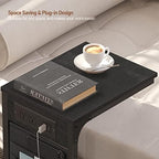TUTOTAK C Shaped End Table with Charging Station, Side Table for Sofa - Image 4