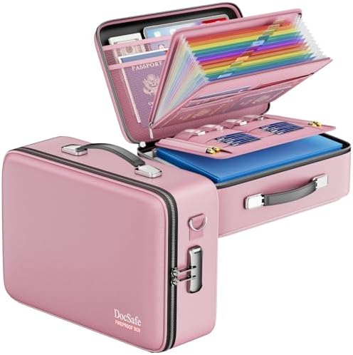 DocSafe Fireproof Document Box Hard Case with Lock ＆ Accordion File Folder by DocSafe