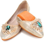 KUNWFNIX Women Ballet Flats Rhinestone Wedding Ballerina Shoes Foldable Sparkly Comfort Slip on Flat Shoes by KUNWFNIX