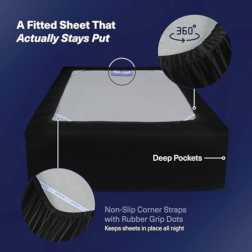 Kickoff Viscose Bamboo Sheets RV Short Queen Size 4-pc 100% Organic Bamboo Viscose Bed Cooling Sheets Set (60" x 75") Cool Bedding for hot Sleepers Sheet Set - Gift Ready Packaging (Black, SQ) - Image 5