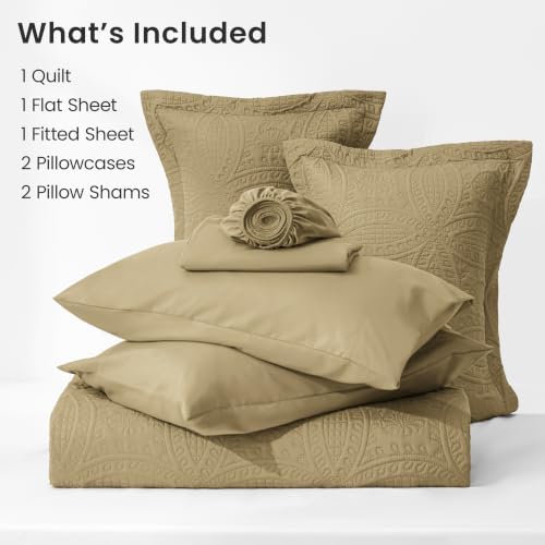 Love's cabin Quilts for Queen Bedspreads, 7 Pieces Bed in a Bag, Camel - Image 7