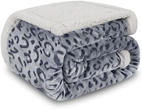 MACEVIA Sherpa Fleece Throw Blanket for Couch Fuzzy 3D Cheetah Blanket Thick Warm Reversible Cozy Comfy Super Soft Leopard Blanket for Bed Sofa 490GSM - Navy Leopard,50x60In by Macevia