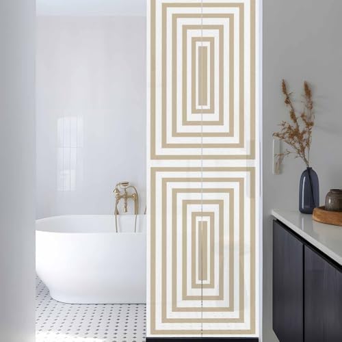 Window Privacy Film Frosted, Beige White Geometric Reusable Static Cling Window Tints, Square Minimalist Modern Heat Control Windows Films for Offices, Balcony, 29.5 x 118 Inches - Image 3