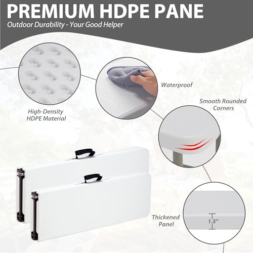 6ft Folding Bench Handle Lock Waterproof Outdoor 2-Pack Portable - Image 4