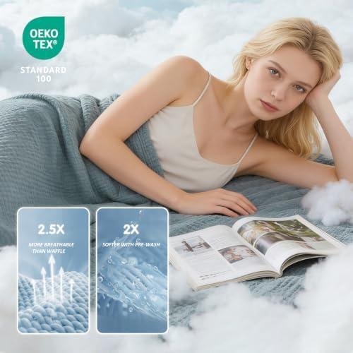 EMME Muslin Cotton Blanket Adults Heather Teal Twin XL 66"x90" - Image 3