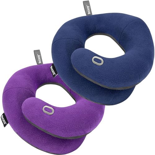 BCOZZY Travel Neck Pillow 2-Pack – Adult Large Navy & Large Purple – Patented Double Support for Airplane & Travel Sleep Comfort by BCOZZY