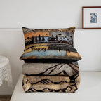 Erosebridal Rv Camper Full Size Comforter Set Happy Camping Bedding Set Rustic Farmhouse Wooden Board Bedding Comforter Sets Mountain Pine Trees Quilt 3 Pcs Blue Brown - Image 7