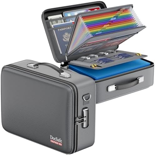 DocSafe Fireproof Document Box Hard Case with Lock ＆ Accordion File Folder by DocSafe