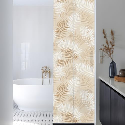 Window Privacy Film Frosted, Brown Botanical Reusable Static Cling Window Tints, Summer Palm Leaves Foliage Tropical Heat Control Windows Films for Offices, Balcony, 29.5 x 118 Inches - Image 3