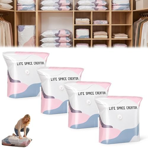 No Pump Vacuum Storage Bags, 2026 Upgrade 3D Cube Space Saving Large-Capacity Vacuum Bags, No Pump Needed Press and Seal Compression Bag for Comforters, Blankets, Clothes, Travel (4PCS,19.6 * 27.5) by Unknown