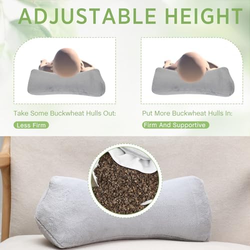 DoubleFill 2 Pcs Buckwheat Neck Pillow Adjustable, Gray, Plush - Image 5