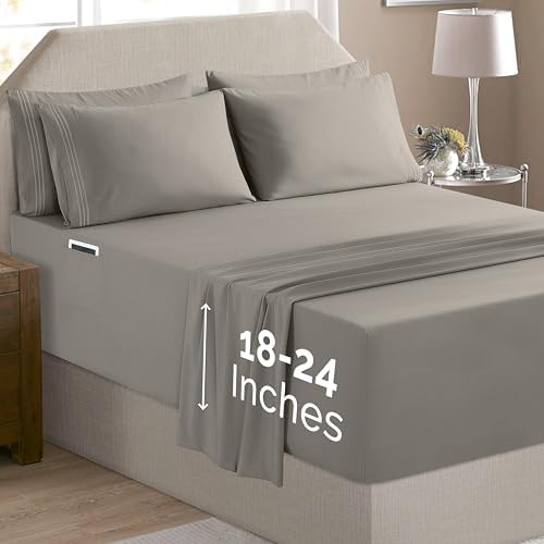 Elegant Comfort Luxury Soft 6-Piece 1500 Premium Hotel Quality Bed Sheet Set with Extra Deep Pockets 18-24 Inch, Wrinkle Free, Storage Pockets, Extra Deep Pocket 6PC Sheets, Queen, Charcoal Gray - Image 2