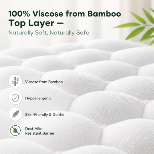 OhGeni Waterproof Mattress Protector,Full Size Soft Bamboo Viscose Top Layer Pad,3D-Air Fabric Cooling Breathable Fitted Sheets,Washable Bed Cover for Colchon Doble Noiseless Over 99 Count Hex Bumps - Image 2