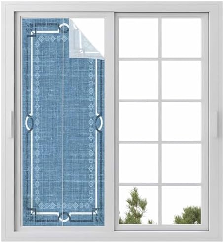 Window Privacy Film Frosted, Denim Blue Botanical Static Cling Door Window Covering, Vintage Florals Geometric Minimalist UV Blocking Windows Film for Office, Hotel, Bedroom, 29.5 x 78.7 Inches by Unknown