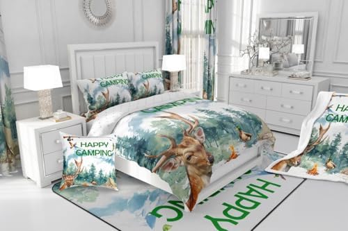 Erosebridal Happy Camping Full Comforter Set,RV Camper Bedding Set for Kids Boys Girls Bedroom Decor,Hunting Deer Fishing Bed Set Rustic Mallard Duck Bedding Comforter Sets,2 Pillowcases - Image 6