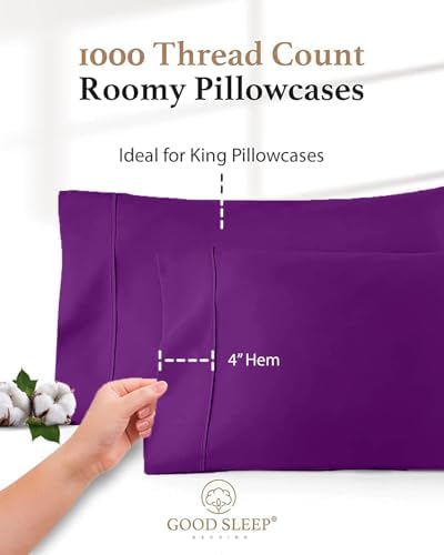 1000 TC Purple King Pillowcases Set of 4 100% Egyptian Cotton Pillow Cases - Image 4